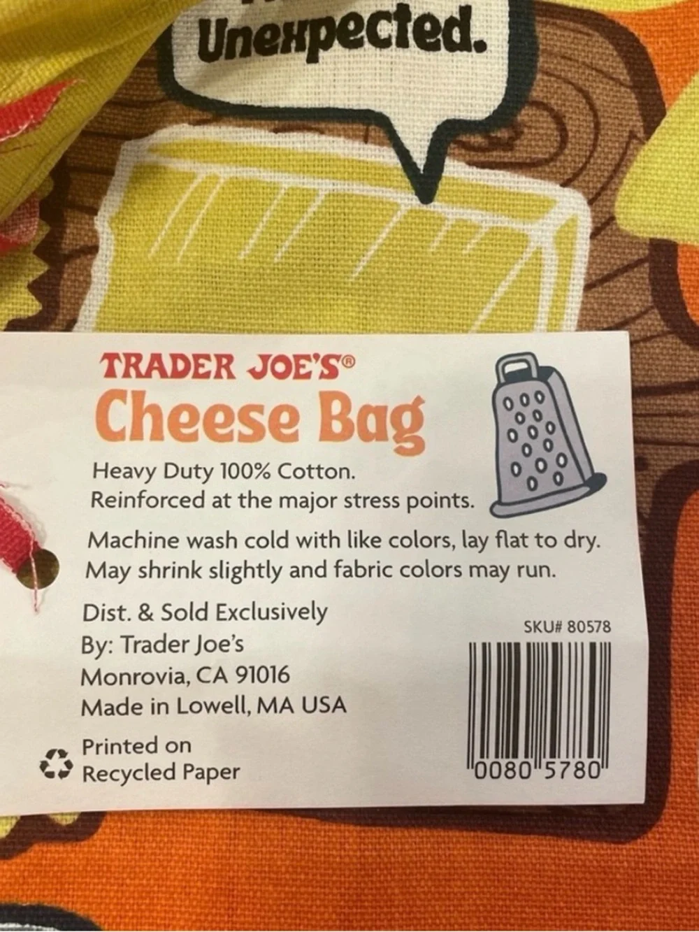 Trader Joe's Cheese Bag Tote - Yellow & Orange Print - Picture 2 of 4